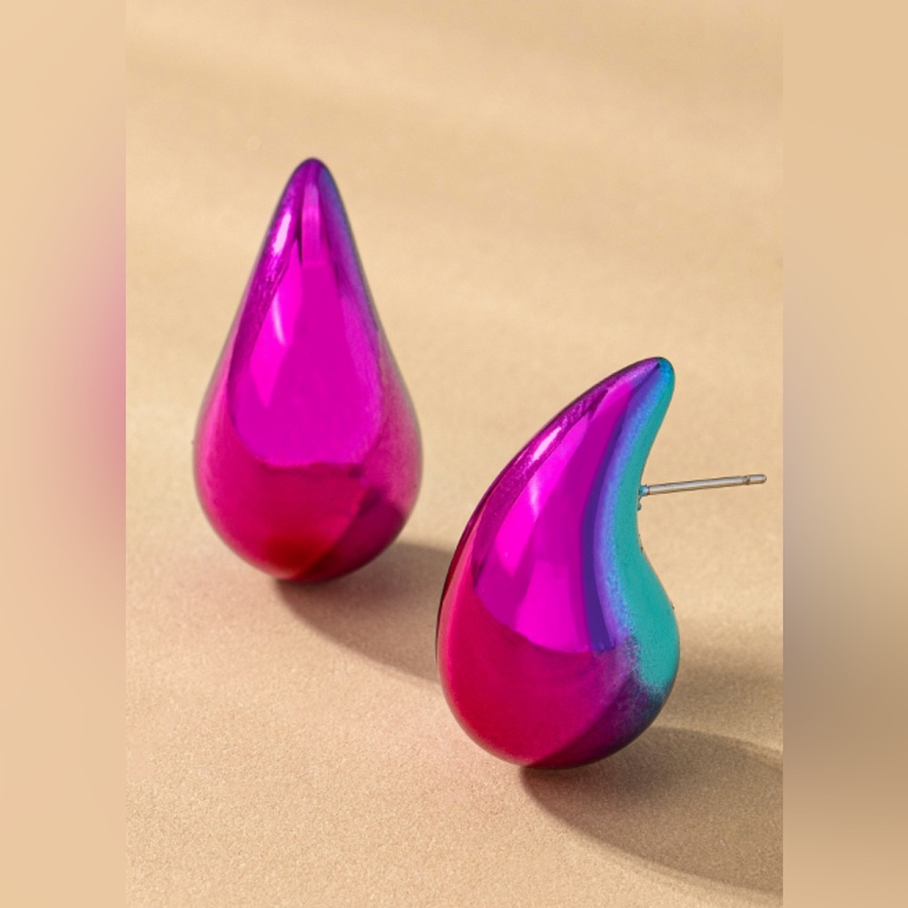 Puffy colored tear drop earrings